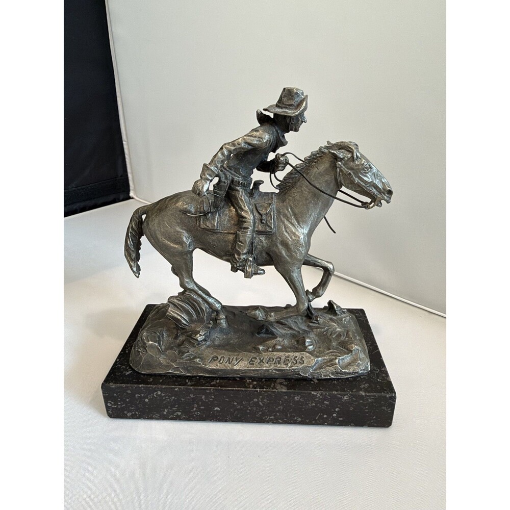 Vintage 1971 Philip Kraczkowski Pony Express Pewter Cowboy Horse Sculpture